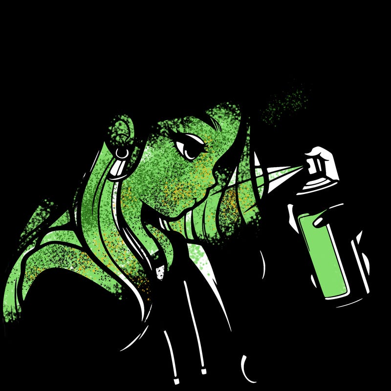 a realistic girl spray painting