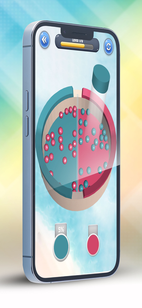 Bead and Ball Sort Puzzle - Gameplay of Bead and Ball Sort Puzzle showing pink and teal beads being sorted into a circular container on a smartphone screen.