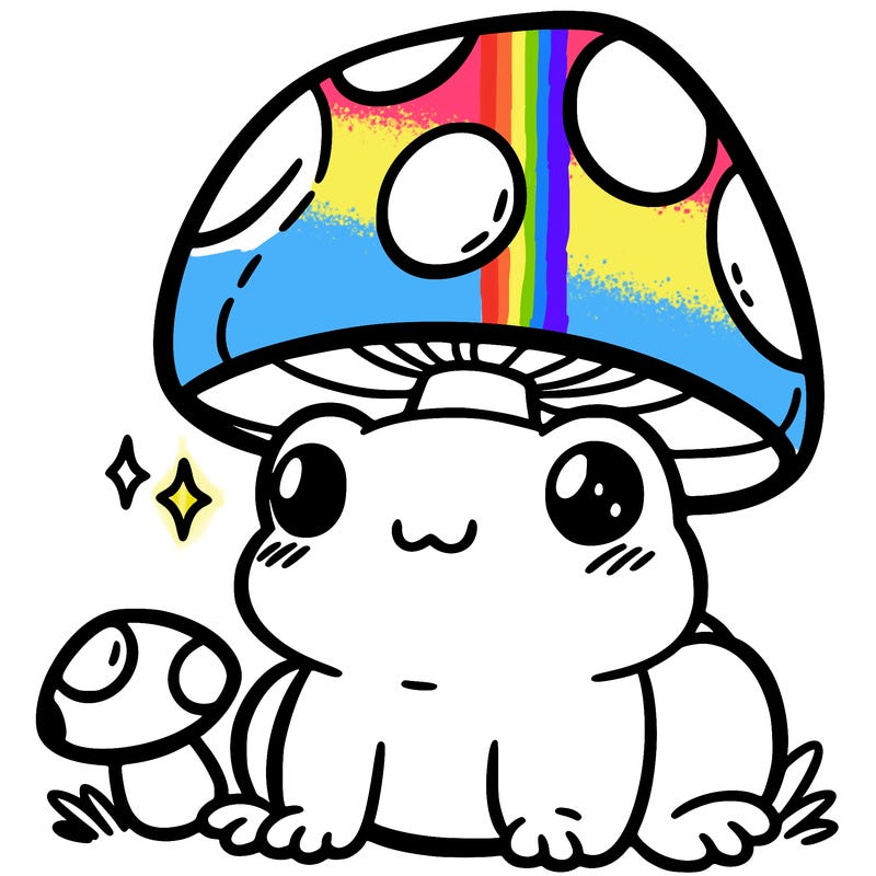 a cute frog with a mushroom hat