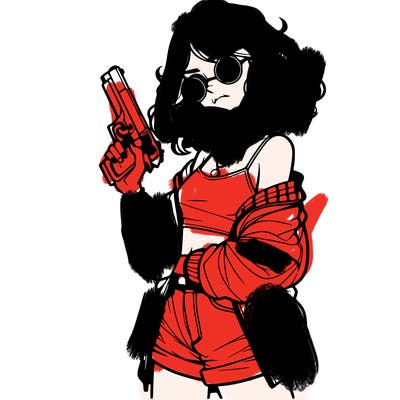 stylish teenage girl with gun