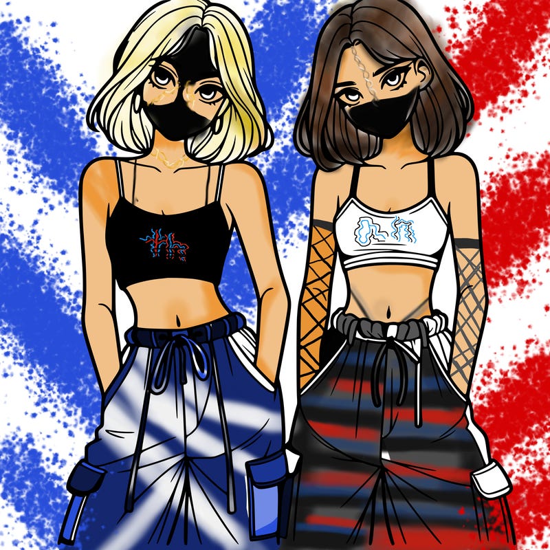 two girls with crop top with baggy pants