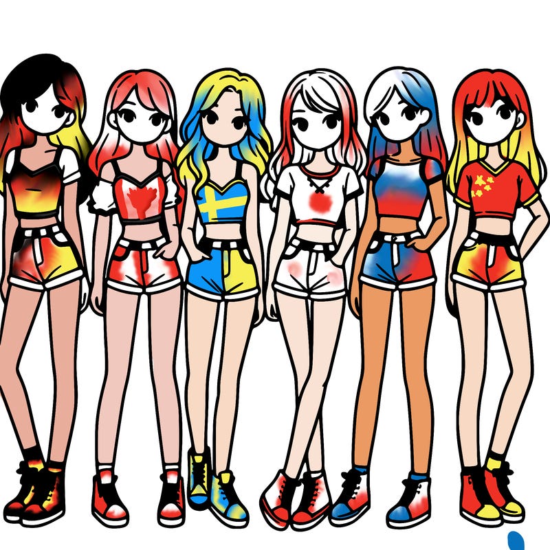 a group of girls wearing crop tops and shorts