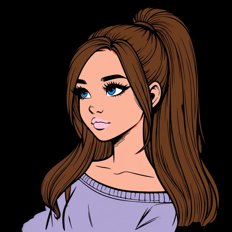 realistic girl with a high ponytail