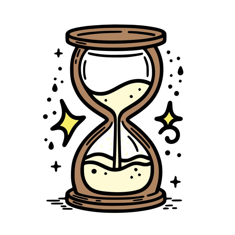 hour glass with sand falling into water pool on bottom level symbolizing air and water signs