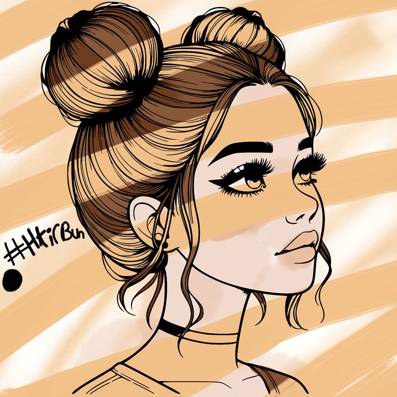 realistic girl with buns on the top of her head