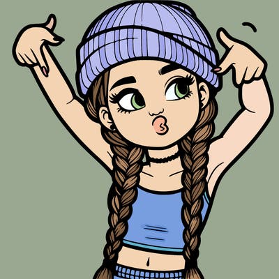 realistic teenage girl with braids and a beanie and crop top doing 🫶🏼