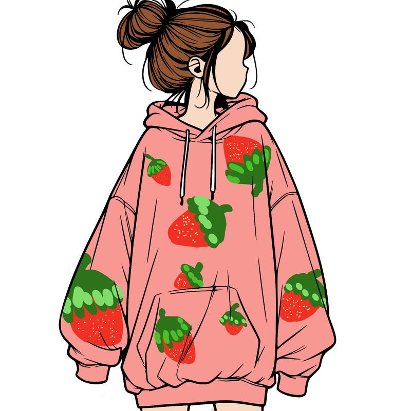 realistic girl with a oversized sweatshirt on and a bun