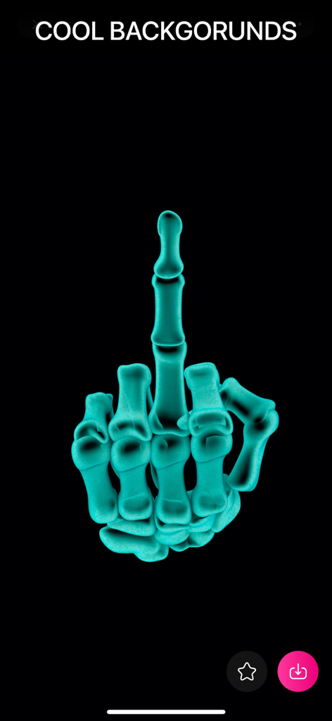 VIBE 4K Wallpapers Cool Screen - Neon blue skeletal hand giving the middle finger on a black background from the Vibe wallpaper app.