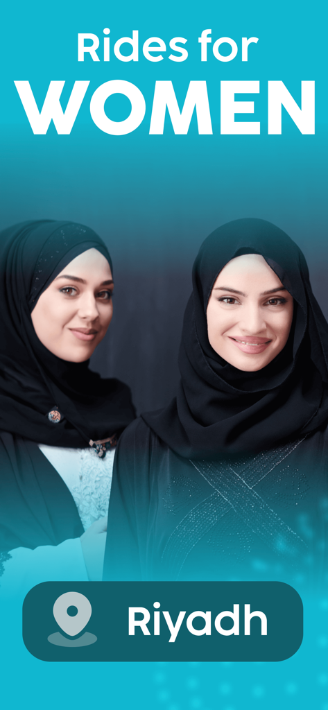 Wsslini promotional image featuring two women in hijabs and the text Rides for Women in Riyadh