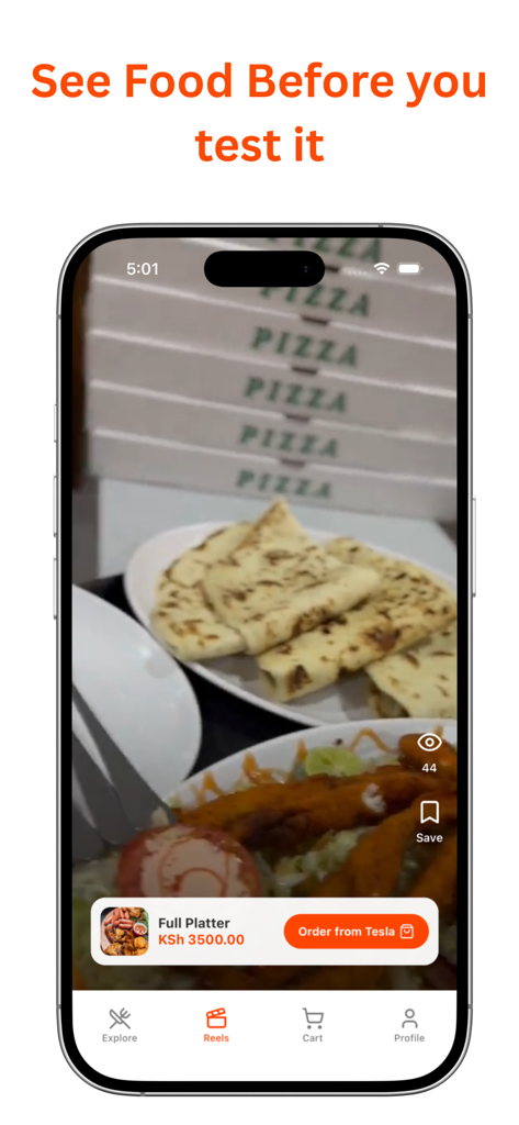 Interface do aplicativo Dhadhan exibindo um vídeo de um prato somali com um botão para pedir