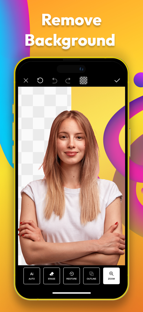 Écran de l'application Poster Maker - Crea montrant la fonction de suppression d'arrière-plan pour l'édition de photos