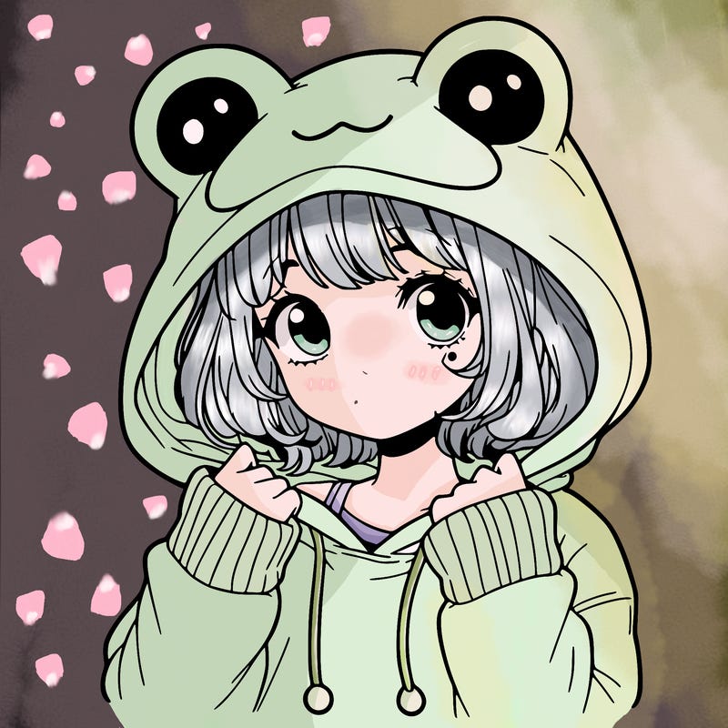 a cute teenage girl wearing a frog hoodie