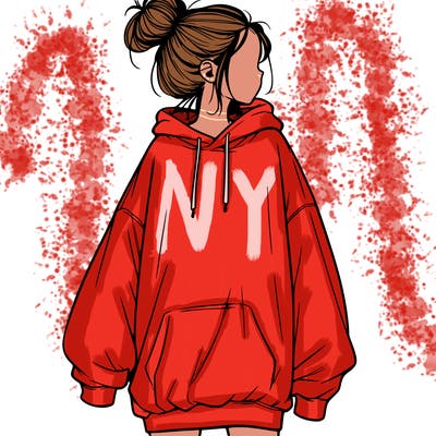 realistic girl with a oversized sweatshirt on and a bun