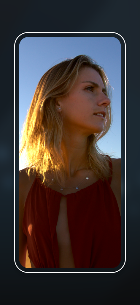 High quality cinematic video stream of a woman displayed on the DaVinci Remote Monitor app