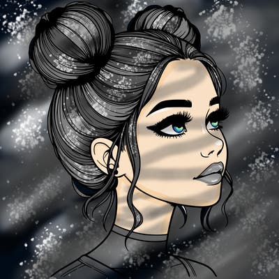 realistic girl with buns on the top of her head