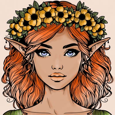 realistic female elf with flower crown