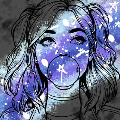 realististic girl blowing bubble -gum