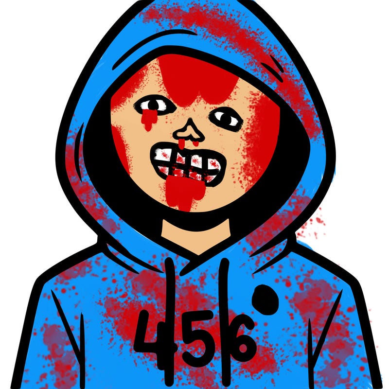 a person with non face waering a hoodie with a 456 symbol