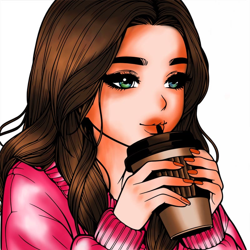 realistic girl drinking coffee