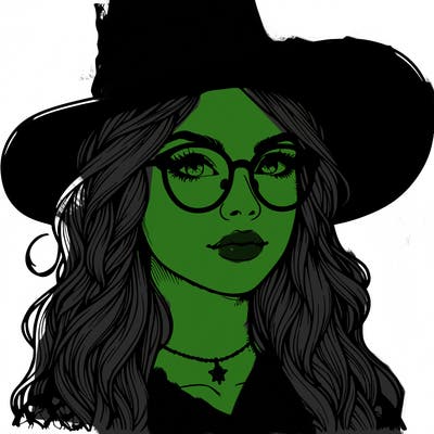 a witch with glasses realistic