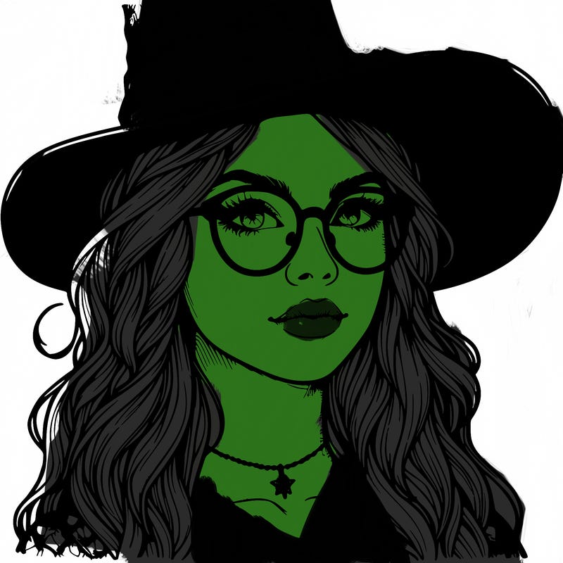 a witch with glasses realistic