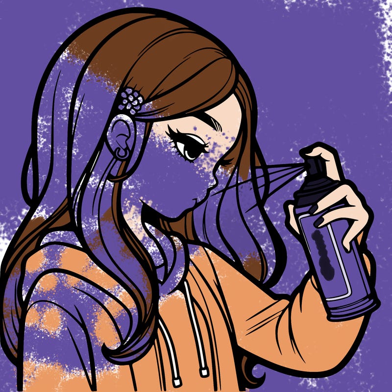 a realistic girl spray painting