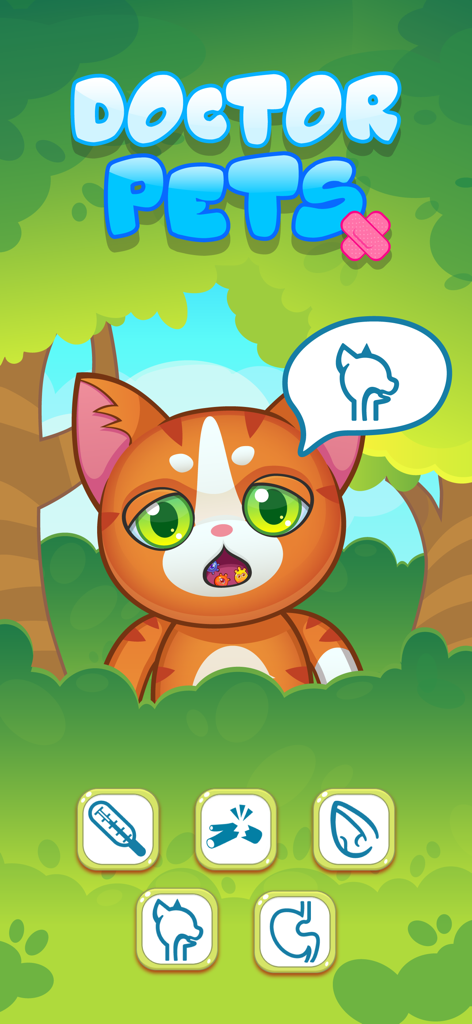 Doctor Pets - Animal Vet Games - Chat orange triste ayant besoin d'un traitement pour la gorge dans le menu du jeu vétérinaire Doctor Pets.