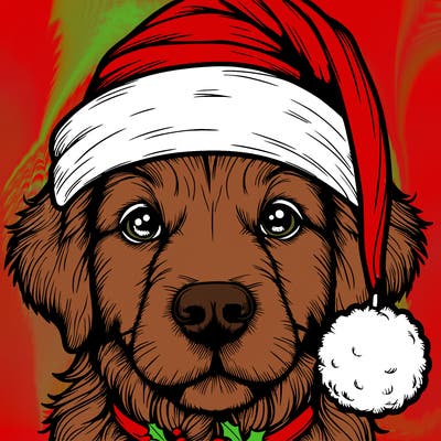 realistic dog with a christmas hat
