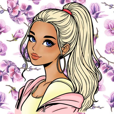 realistic girl with a high ponytail