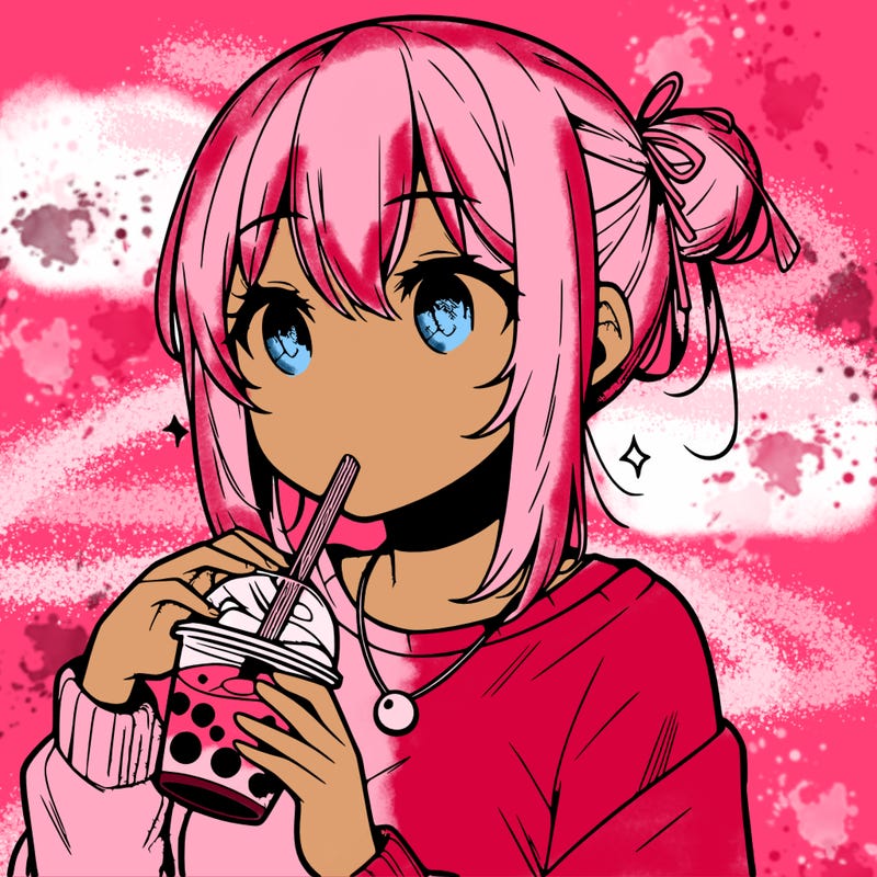manga character drinking boba