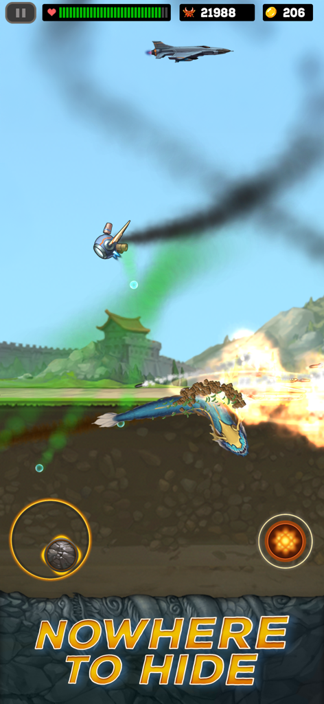 Death Worm™ Deluxe - Giant blue worm attacking a fighter jet in Death Worm Deluxe