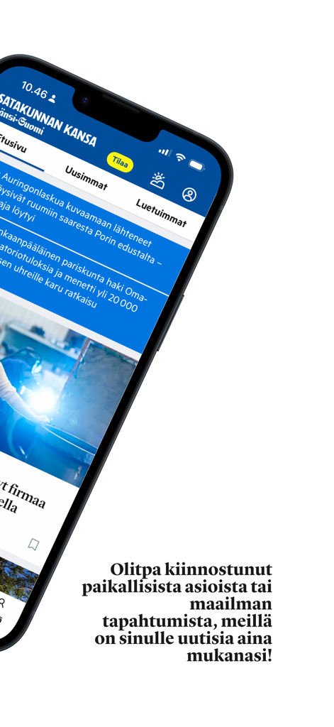 Satakunnan Kansa - Satakunnan Kansa news app interface on a smartphone showing local Finnish news