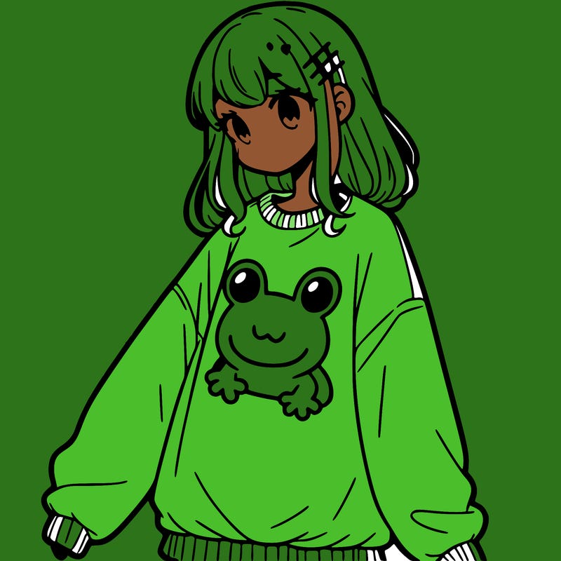 girl wearing frogging sweatshirt