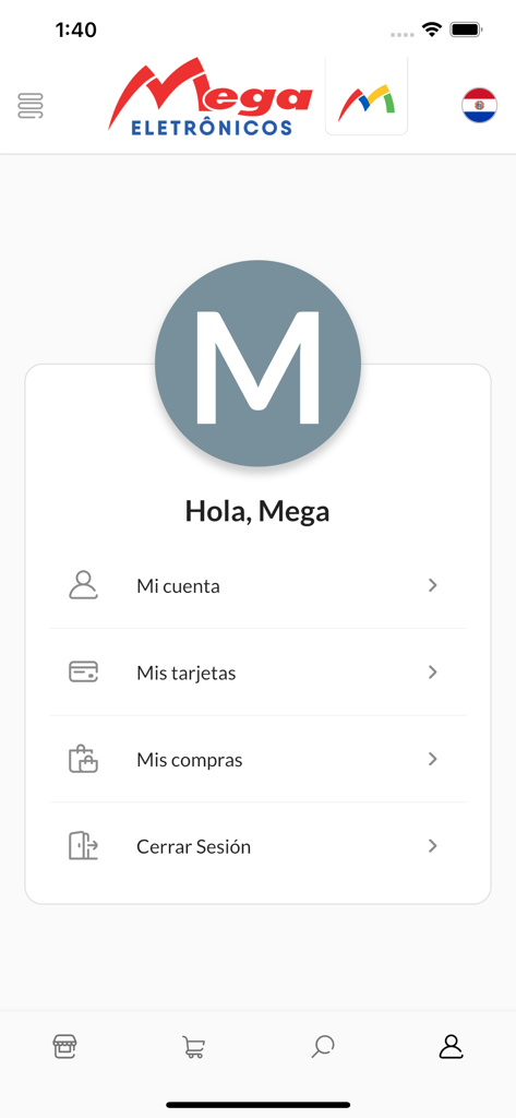 Mega Eletrônicos - User account and profile screen of the Mega Eletronicos shopping app