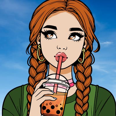 realistic girl with braided hair drinking boba