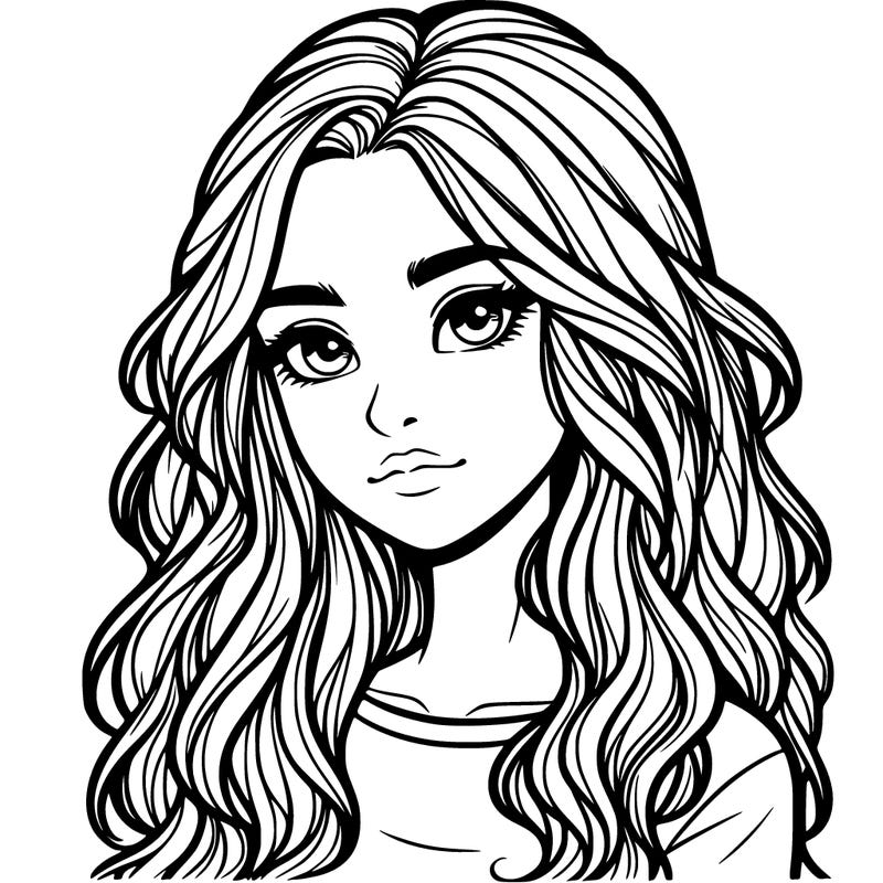 realistic teenage girl with long wavy hair