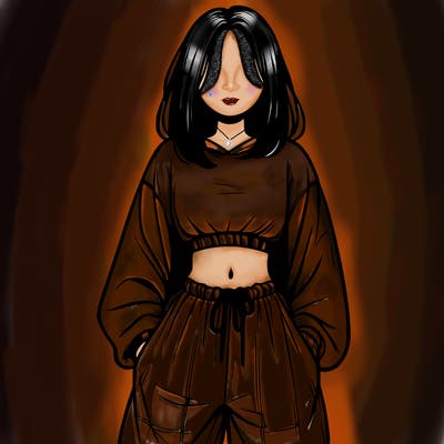 realistic girl faceless with baggy pants and a crop top