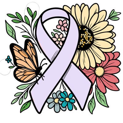 cancer awareness symbol with flowers and butterflies