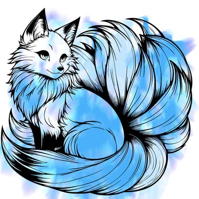 realistic detailed 9 tailed anime fox
