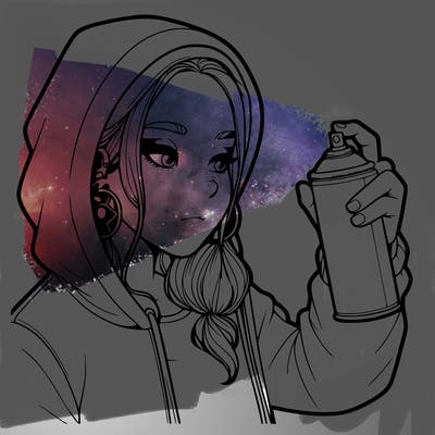 a realistic girl, spray painting