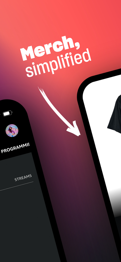 Amazon Music for Artists - Interfaz de la aplicación Amazon Music para Artistas promocionando ventas de merchandising simplificadas con un gráfico de un perfil de artista y una camiseta