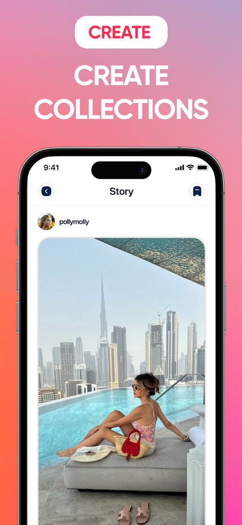 InstaGetアプリ画面、保存されたInstagramコンテンツからコレクションを作成する方法を実演
