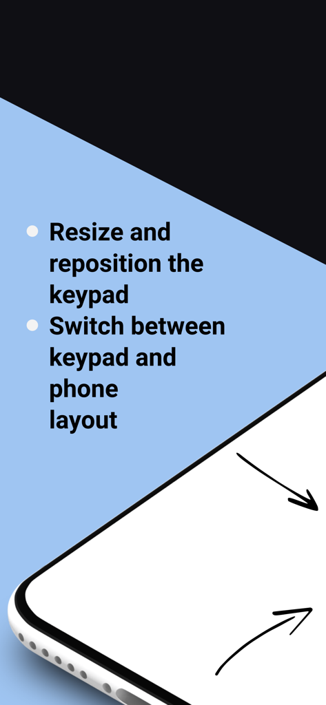 Screenshot of Matix app showing keypad customization options like resizing and switching layouts