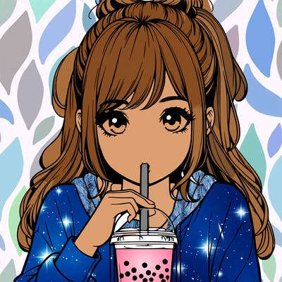 realistic girl drinking realistic boba