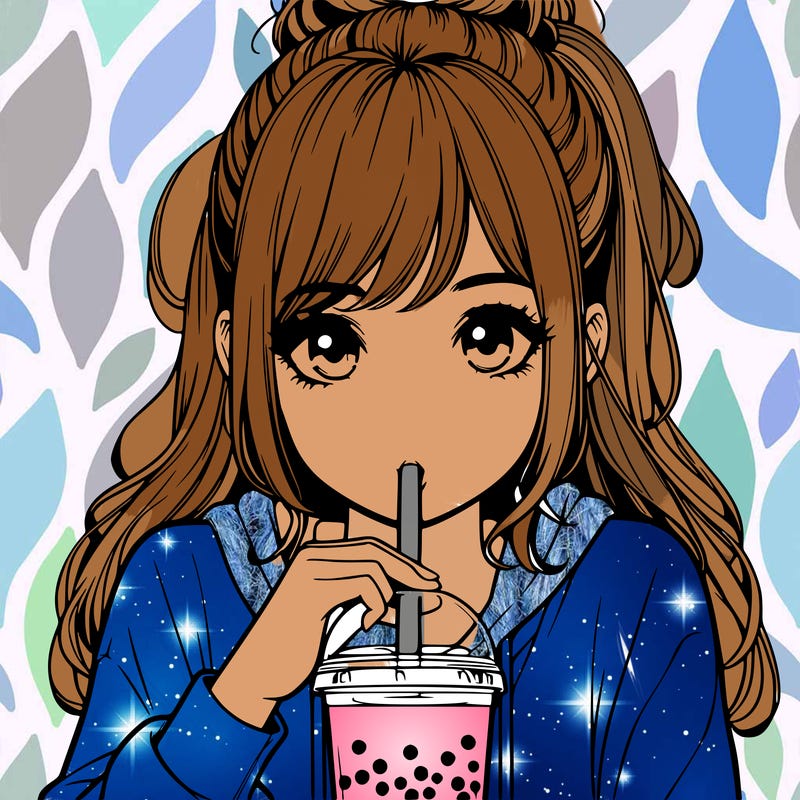 realistic girl drinking realistic boba