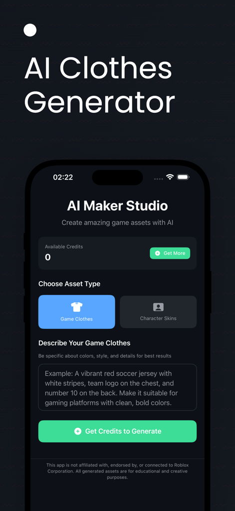Delta AI: Script Executor Blox - Delta AI Maker Studio screen for generating custom game clothes and character skins using AI