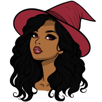 realistic witch girl with wavy hair and lips