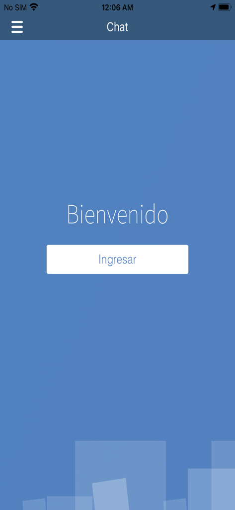 Las Hojas Resort - Pantalla de bienvenida del chat de la aplicación móvil Las Hojas Resort mostrando un botón de inicio de sesión.