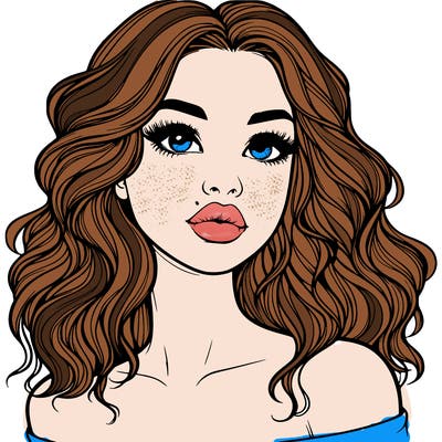 realistic girl with wavy hair and lips