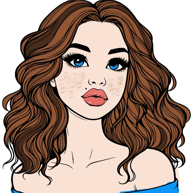realistic girl with wavy hair and lips